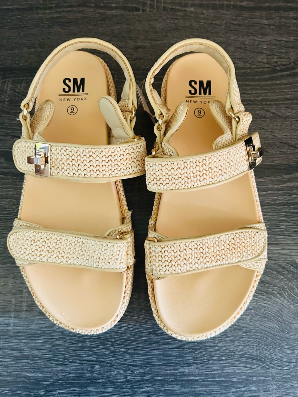 SM New York Beige Braided Strap Sandals